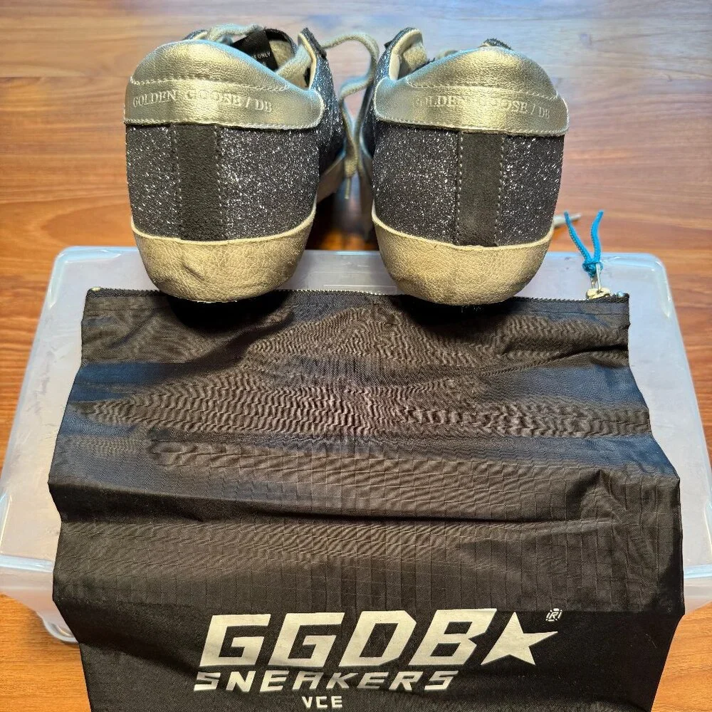 Golden Goose GGDB Women's Super Star Grey‎ Glitter Sneakers with Blue Star EU 40
